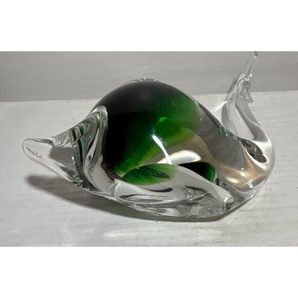 Handcrafted Green & Clear Swirl Glass Snail Figurine Paperweight 5" Tall - Picture 7 of 10
